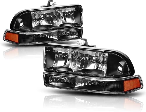 PM PERFORMOTOR Faros delanteros de esquina ámbar de carcasa negra de repuesto compatibles con Blazer 98-04  98-04 S10., PMHL-CS10-9804-4P-OH-BA