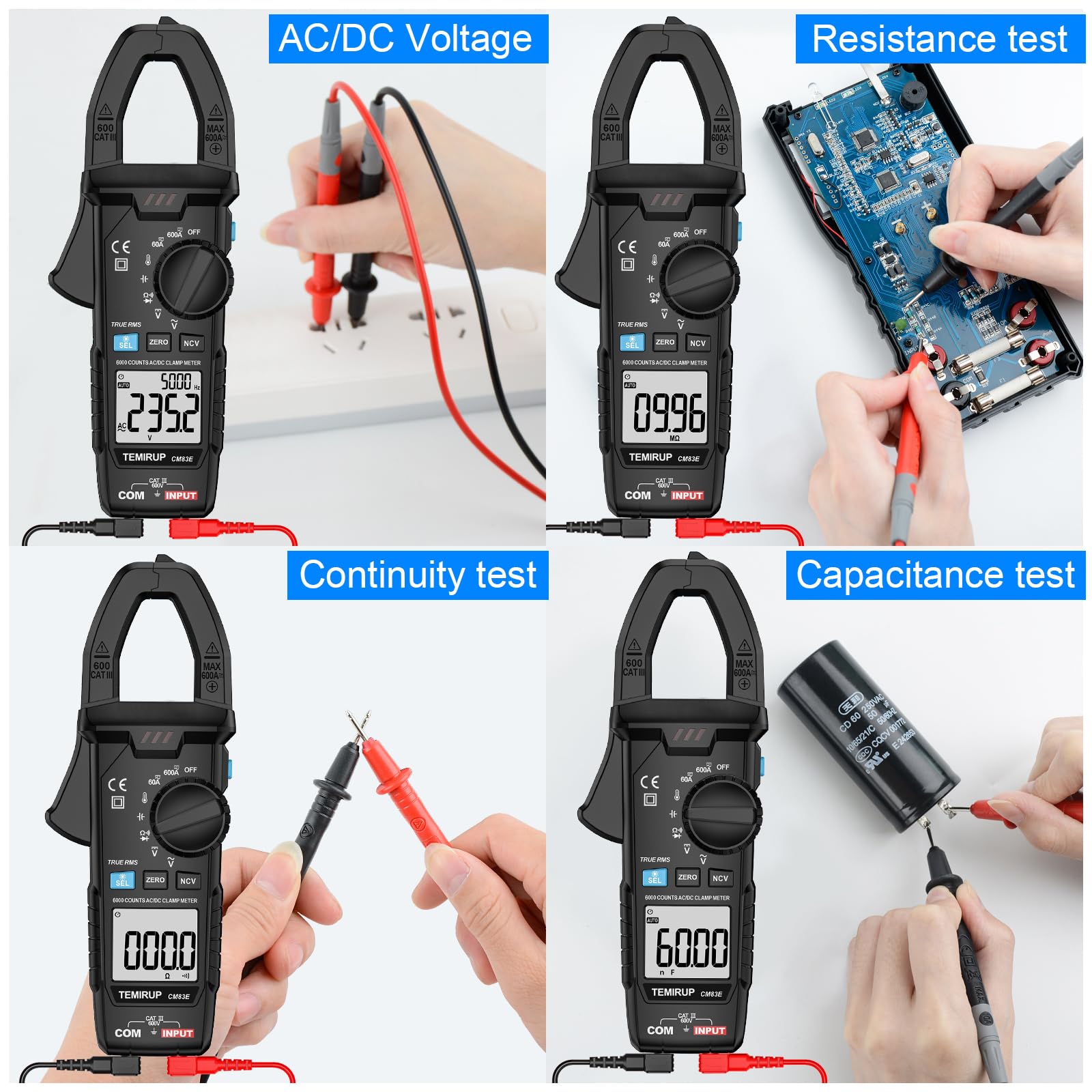 Clamp Meter 6000 Counts TRMS, 600A AC/DC Amp Meter, Multimeter Tester — Amazon image 8