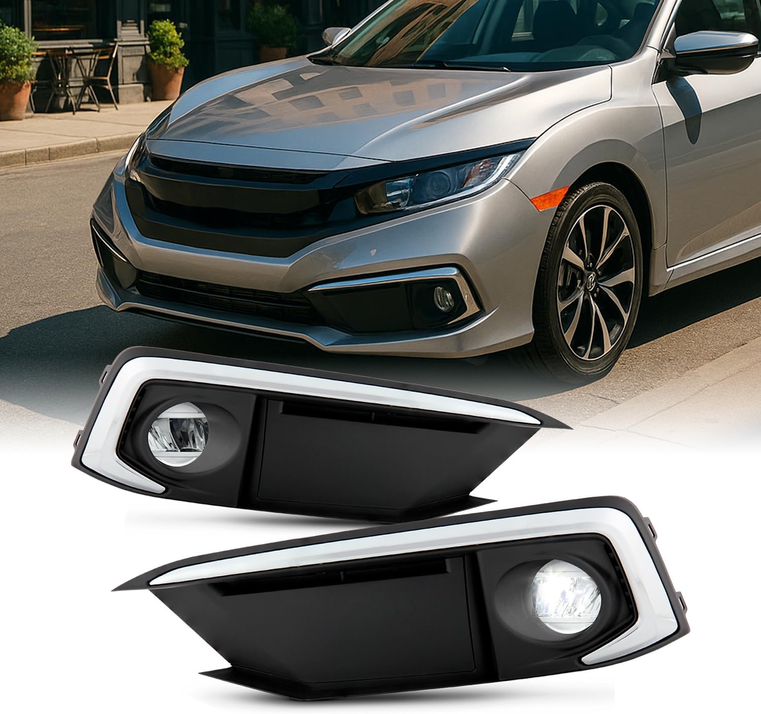 AKKON - Fits 2019-2021 Honda Civic Coupe | Sedan LED Bumper Fog Lights Driving Lamp Pair Left+Right w/Switch Wiring Harness