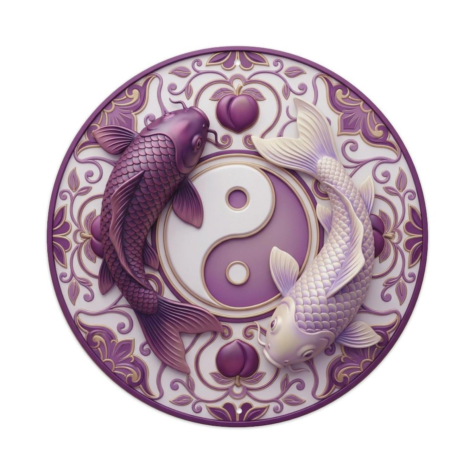 Tai Chi Koi Fish Plum Purple Deep Rich Metal Tin Sign