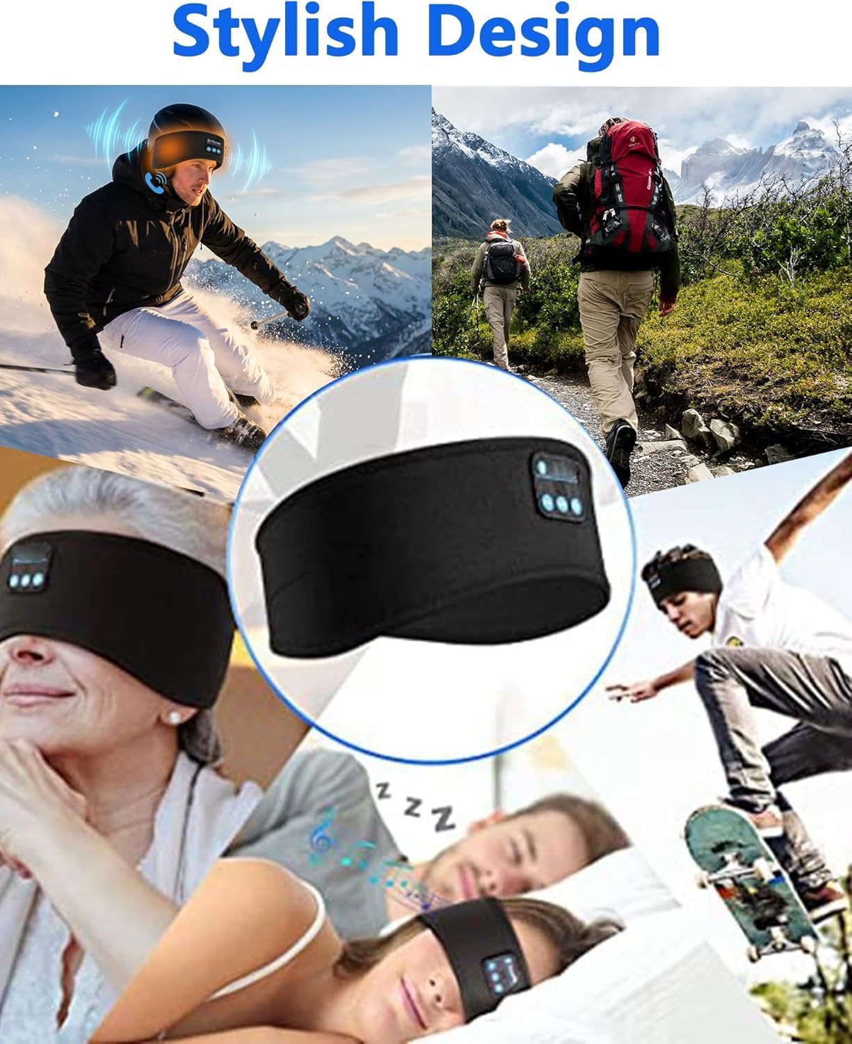 SkiTunes Music Headband with Microphone - Bluetooth 5.4 Ski Tunes Headphones, Built-in Speakers, Soft Helmet-Friendly Design, Wireless | No Pressure - Music Without Ear Pain for Skiing (Black) - Image 3