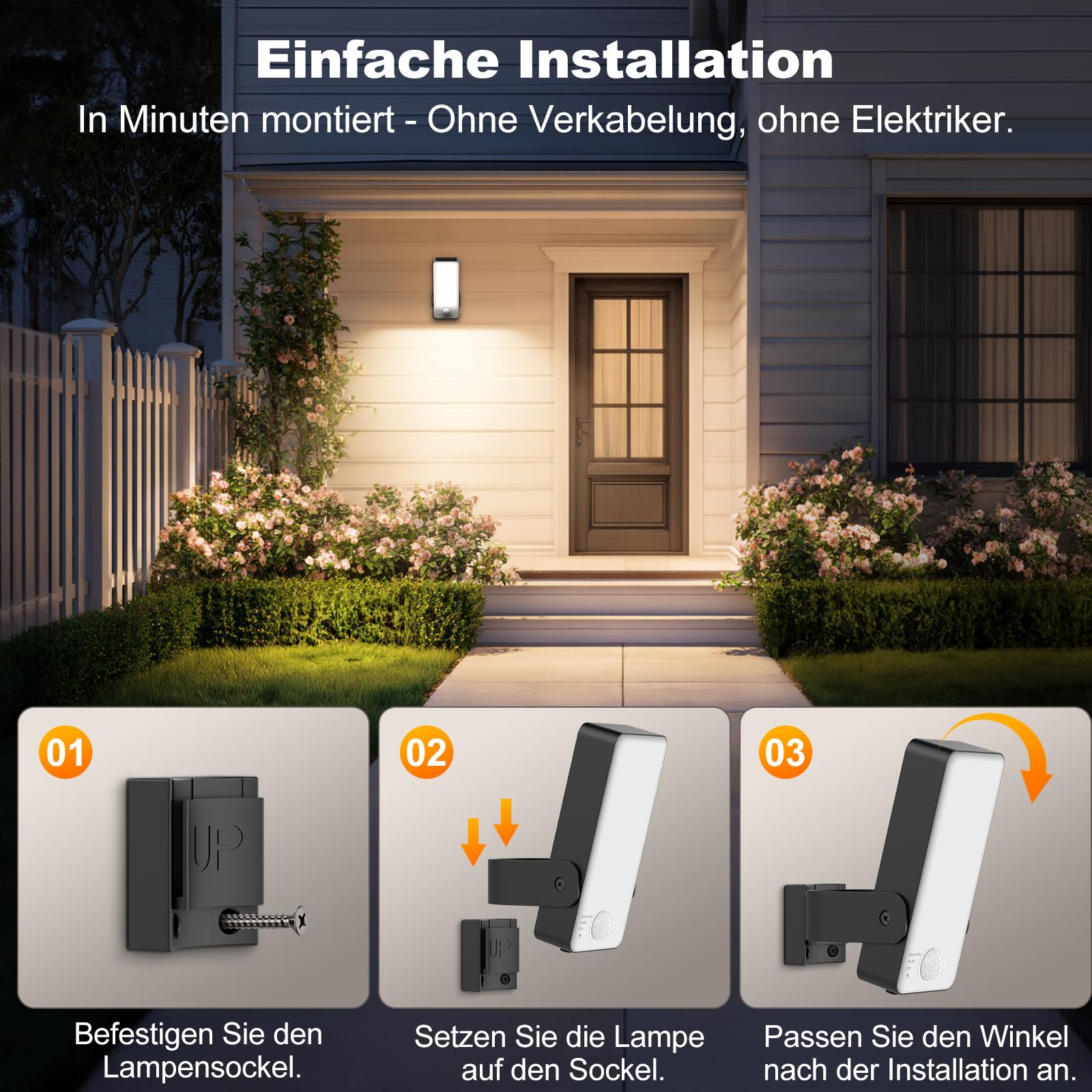Aussenlampe mit Bewegungsmelder, 10000mAh Akku Lamp mit Bewegungsmelder Aussen IP65 Wasserdichte 3 Modi 3000K-6000K Dimmbar Wandleuchte Ohne Stromanschluss für Veranda,Garage, Garten - Schwarz 2 Stück