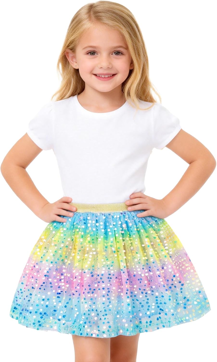Magic Park 1-14Y Toddler Tulle Sequin Skirt Little Girl Tutu Skirts Birthday Holiday Party Girls Solid Color Short Skirt