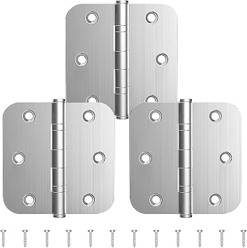Ball Bearing Door Hinges,3.5 Stainless Steel Door Hinges,with 5/8" Radius Corner, Non-Removable Pin,Brushed Nickel3Pack, Silver