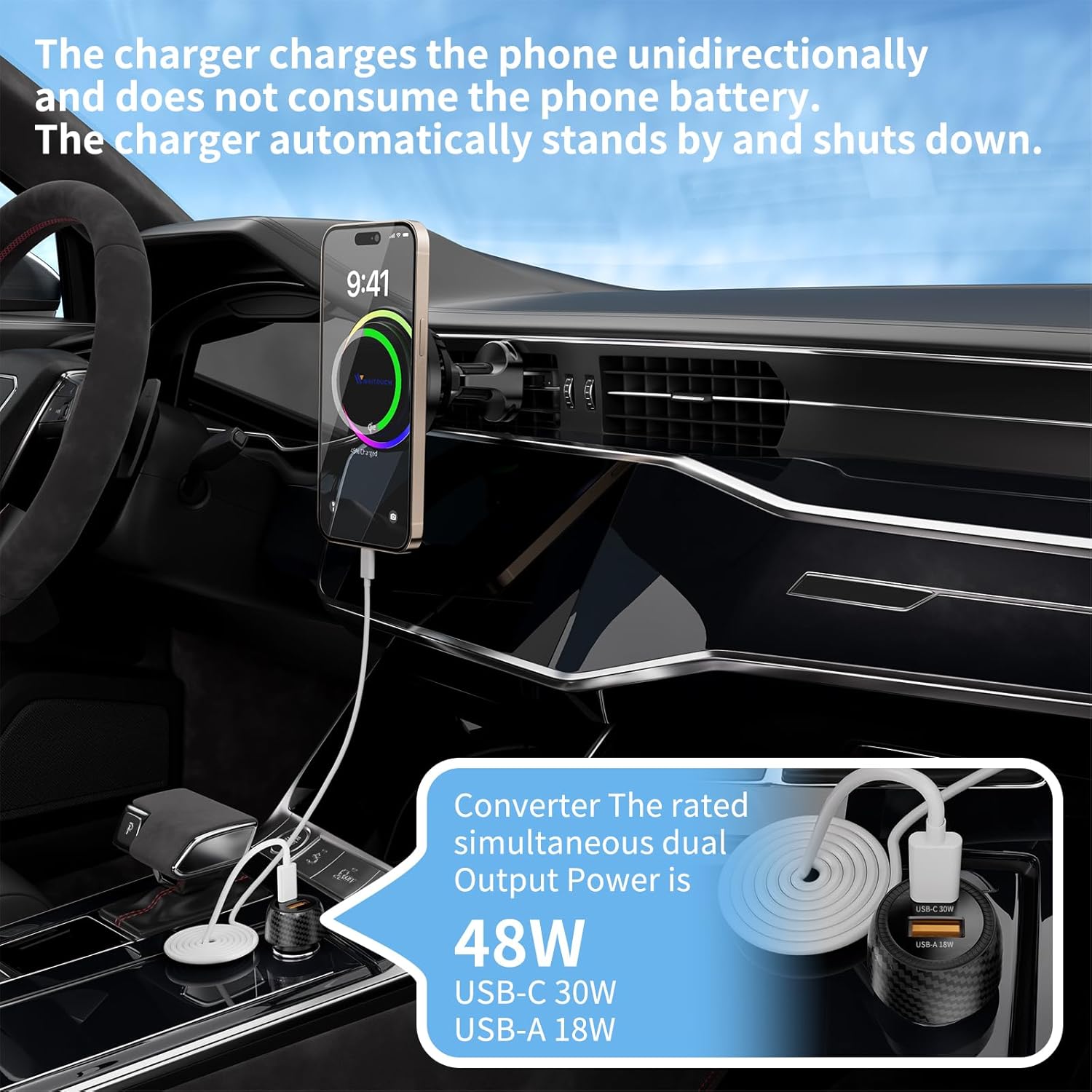 Qi2 15W Wireless Car Charger Mount[Fastest Charging Speed] Car Charger for iPhone 16/15/14/13/12 Pro Max/Mini and Others Phone, ice Cooling Charging, Phone Cooler for Car, with Air Vent Holder