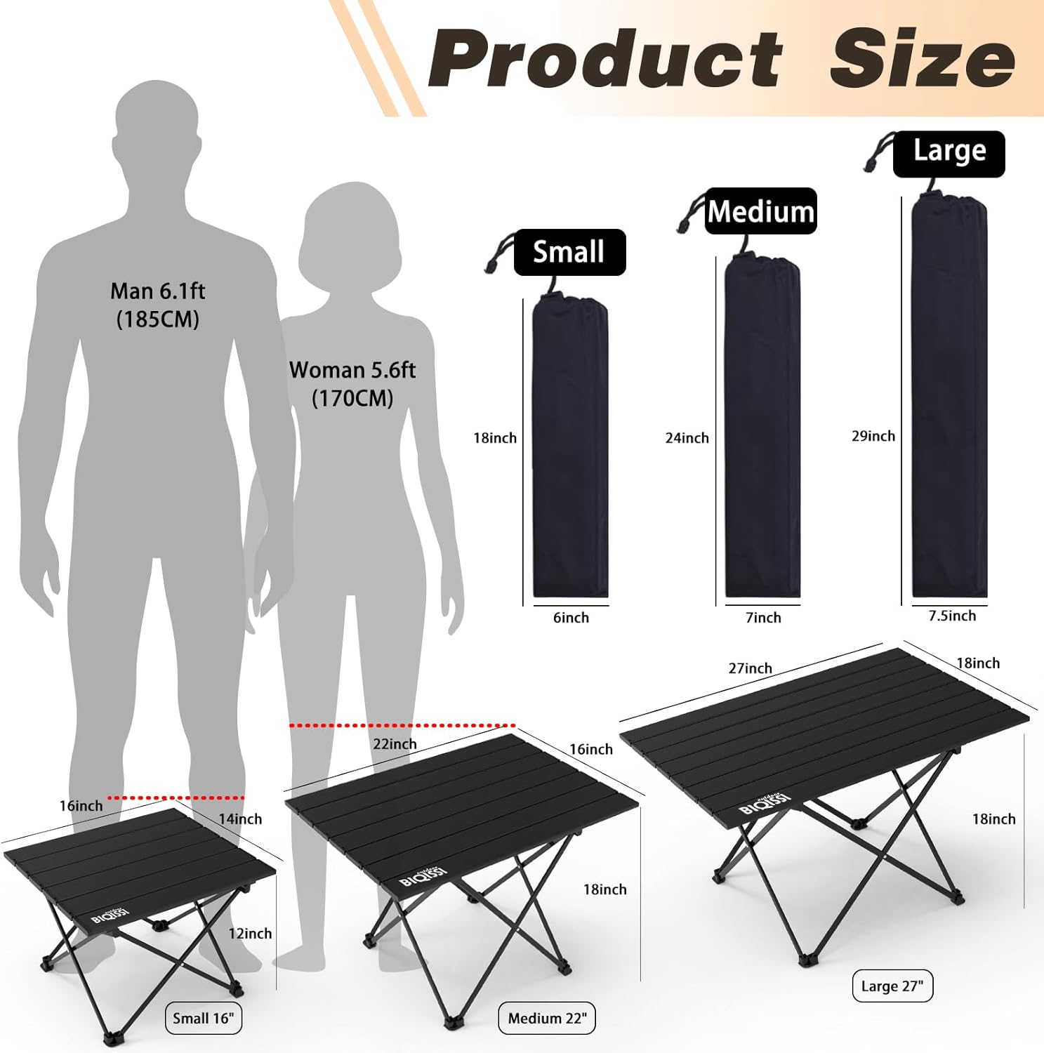 Folding Camping Table, Aluminum Folding Beach Table w/Carry Bag, Portable Picnic Table for Outdoor, Camping, Picnic, Travel Camping Table (Black, 22")