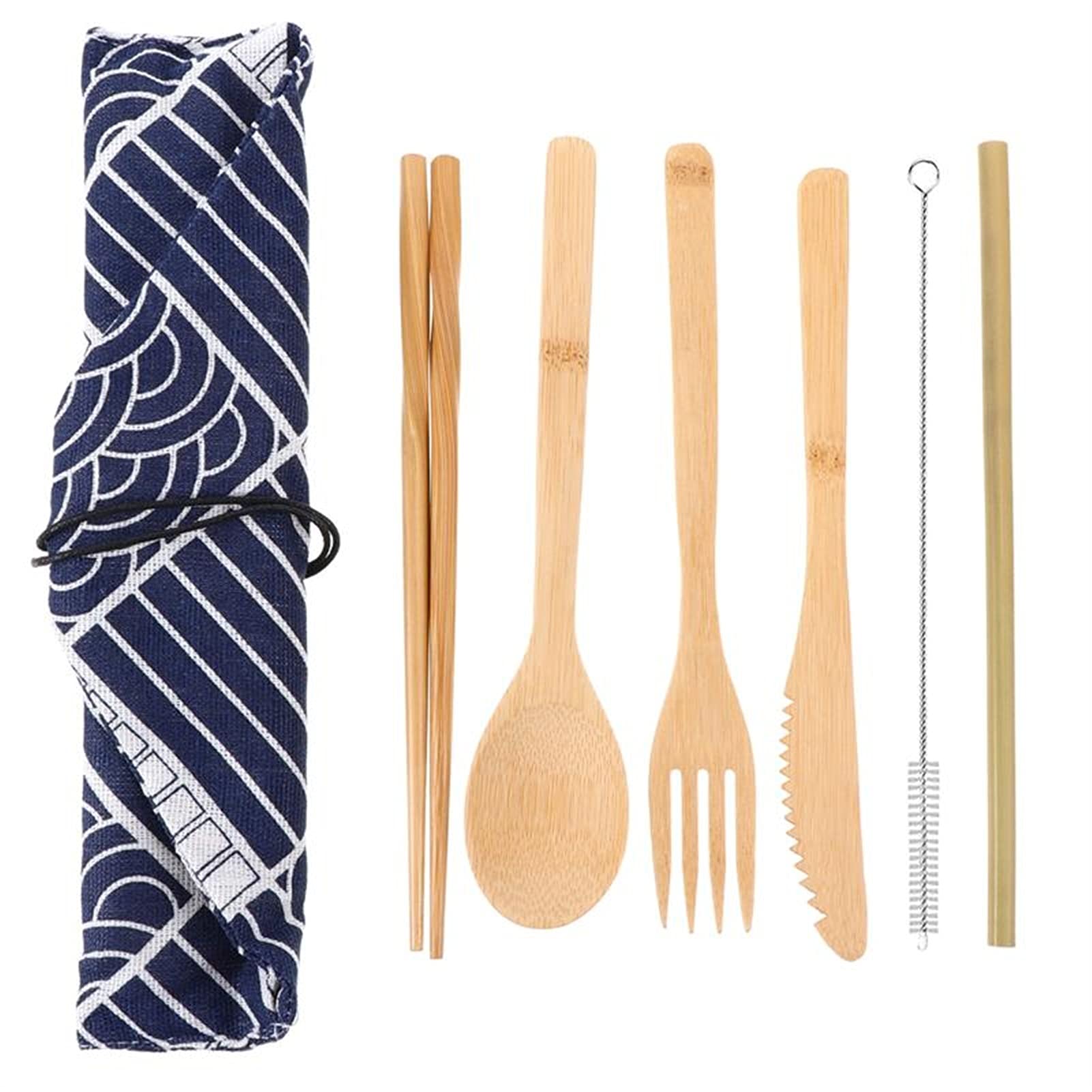 Vaisselle de bambou portable pour manger proprement en camping avec des couverts réutilisables