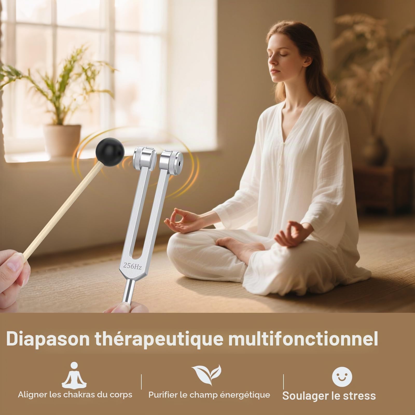 Set de diapasons de guérison 128Hz 256Hz 512Hz avec socle en cristal pour chakras thérapie sonore méditation yoga