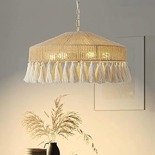 Rattan Pendant Light 19.5in 6 Lights Boho Large Chandelier Wabi-Sabi Pen...