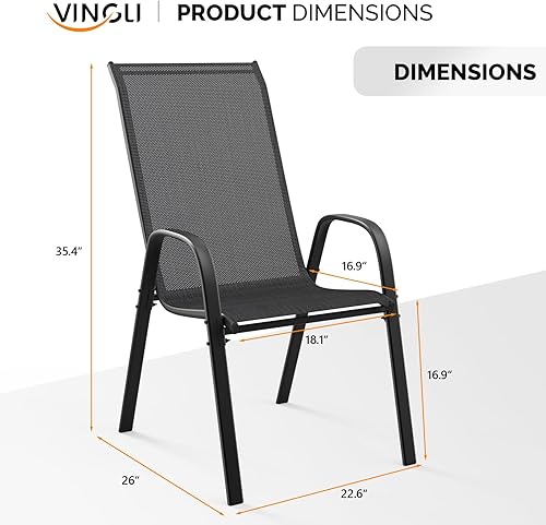 Miniatura 3 de VINGLI Juego de 4 sillas de patio  Sillas de comedor apilables para exteriores con cómodas sillas de respaldo alto y reposabrazos para césped,