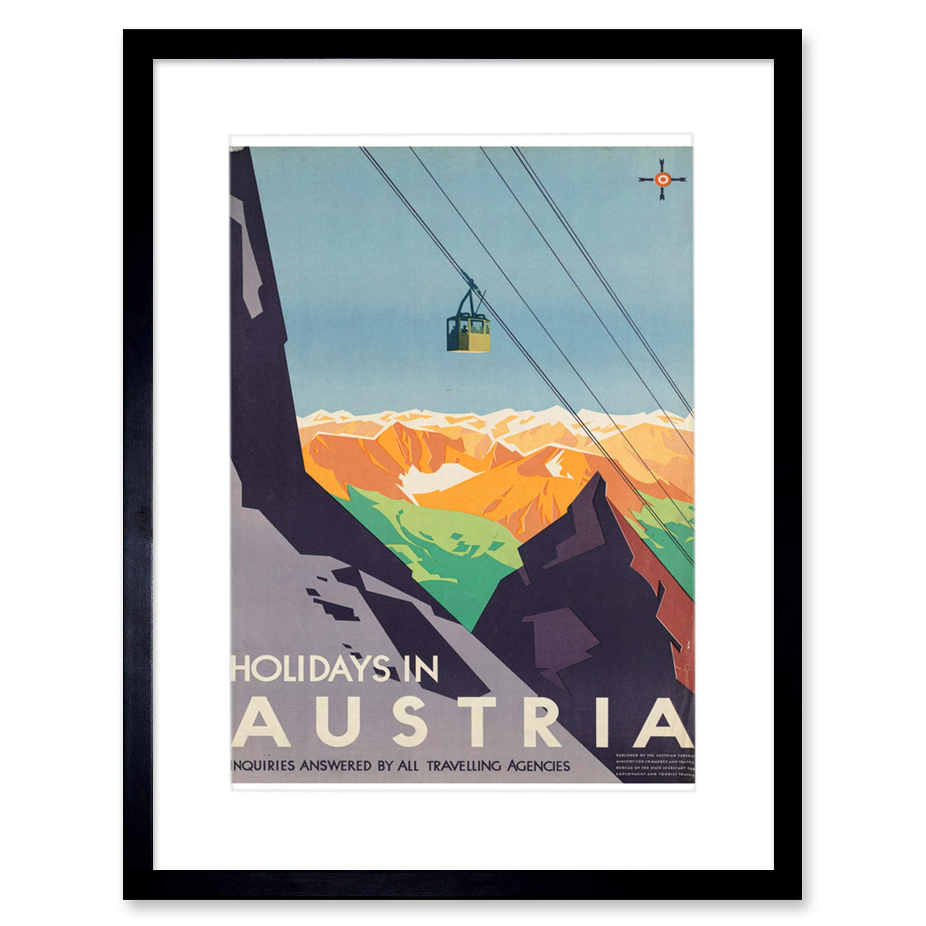 Wee Blue Coo Austria Travel Ski Lift Alpine Artwork Framed Wall Art Print 12X16 Inch