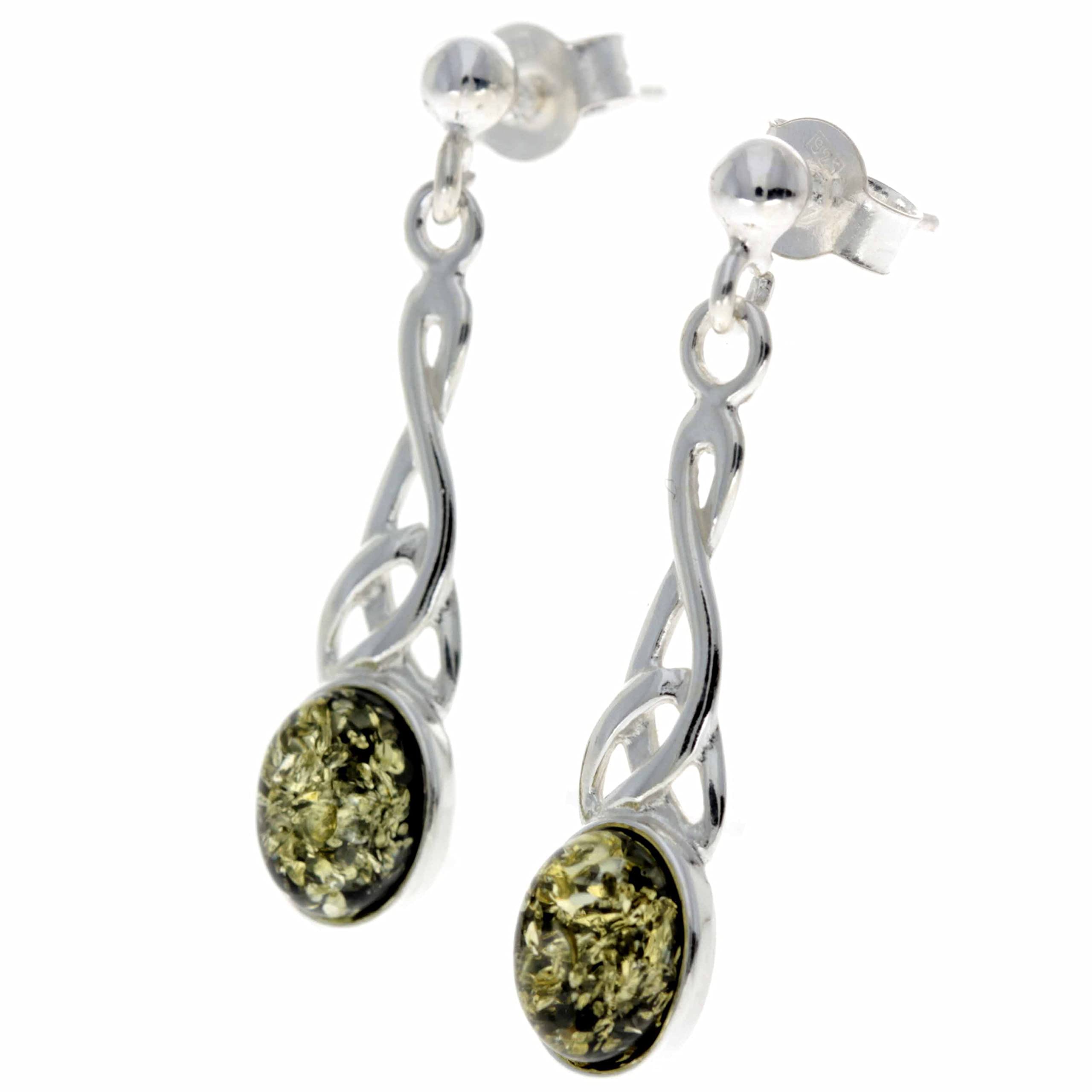 Orecchini pendenti in vero ambra baltica ovale e argento Sterling 925 celtico 8007