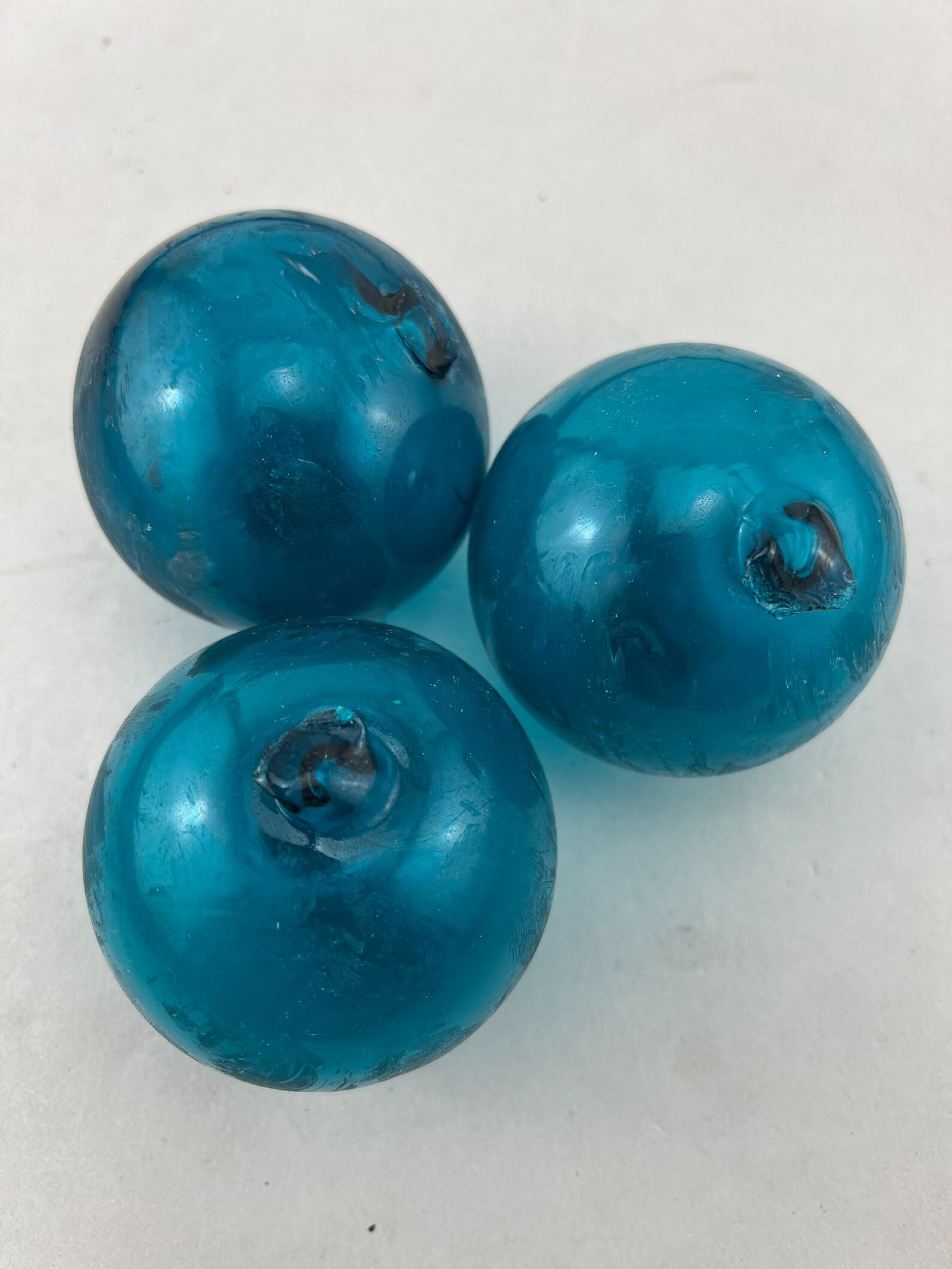 3 Pieces Turquoise Decorative Reproduction Blown Glass Float Fishing Buoy Ball 3