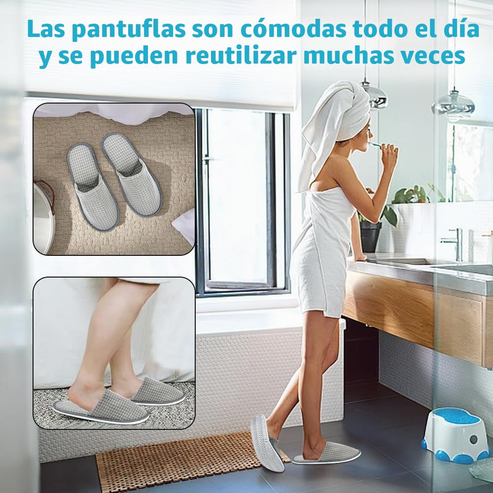 10 Pares Pantuflas Desechables Invitados, Zapatillas de casa InvitadosLavables, Pantuflas para Invitados para Hombre y Mujer, Zapatillas Antideslizantes para Hotel Spa Casa - Talla EU 36-44