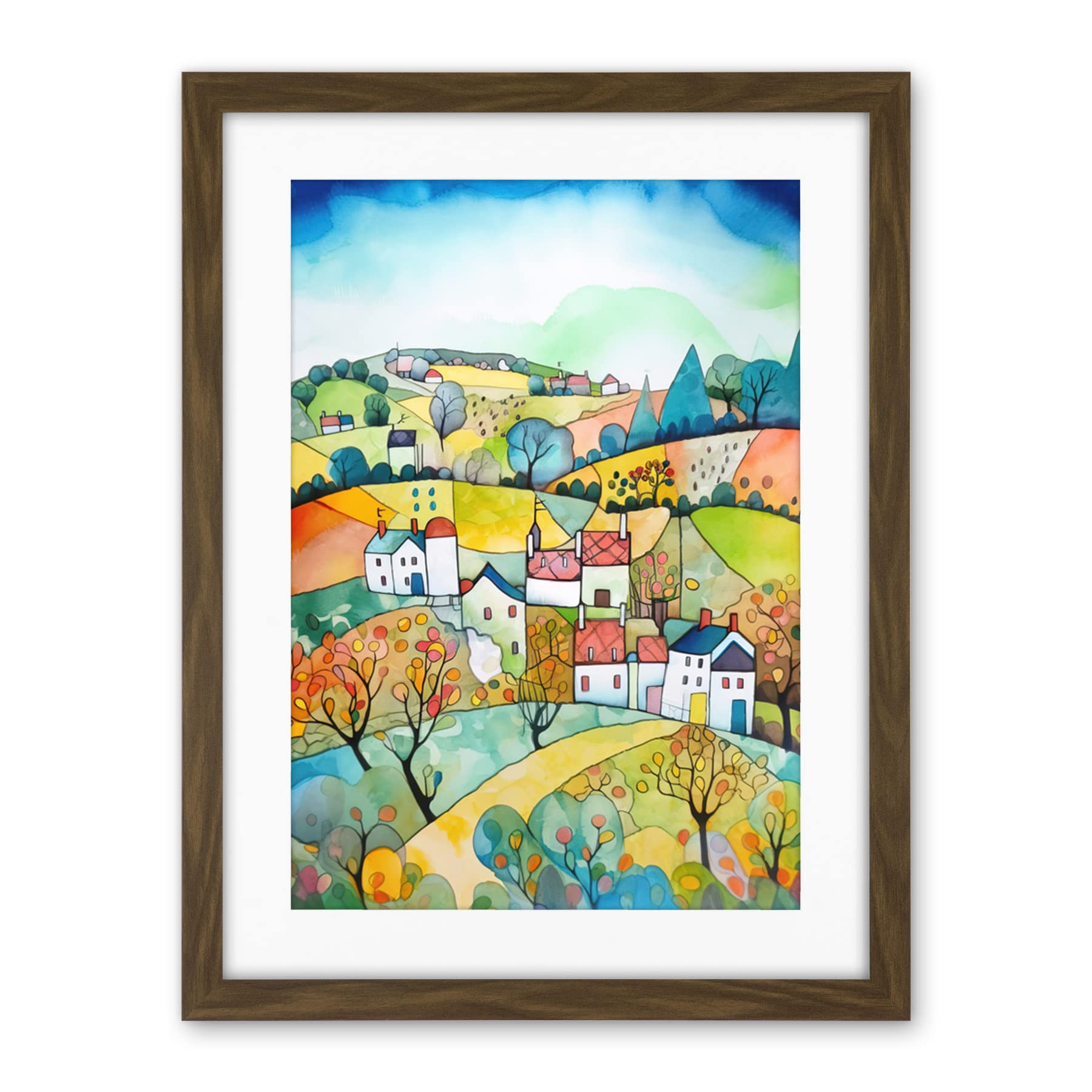 Artery8 English Country Rural Landscape Folk Art Watercolour Painting Artwork Framed Wall Art Print 18X24 Inch