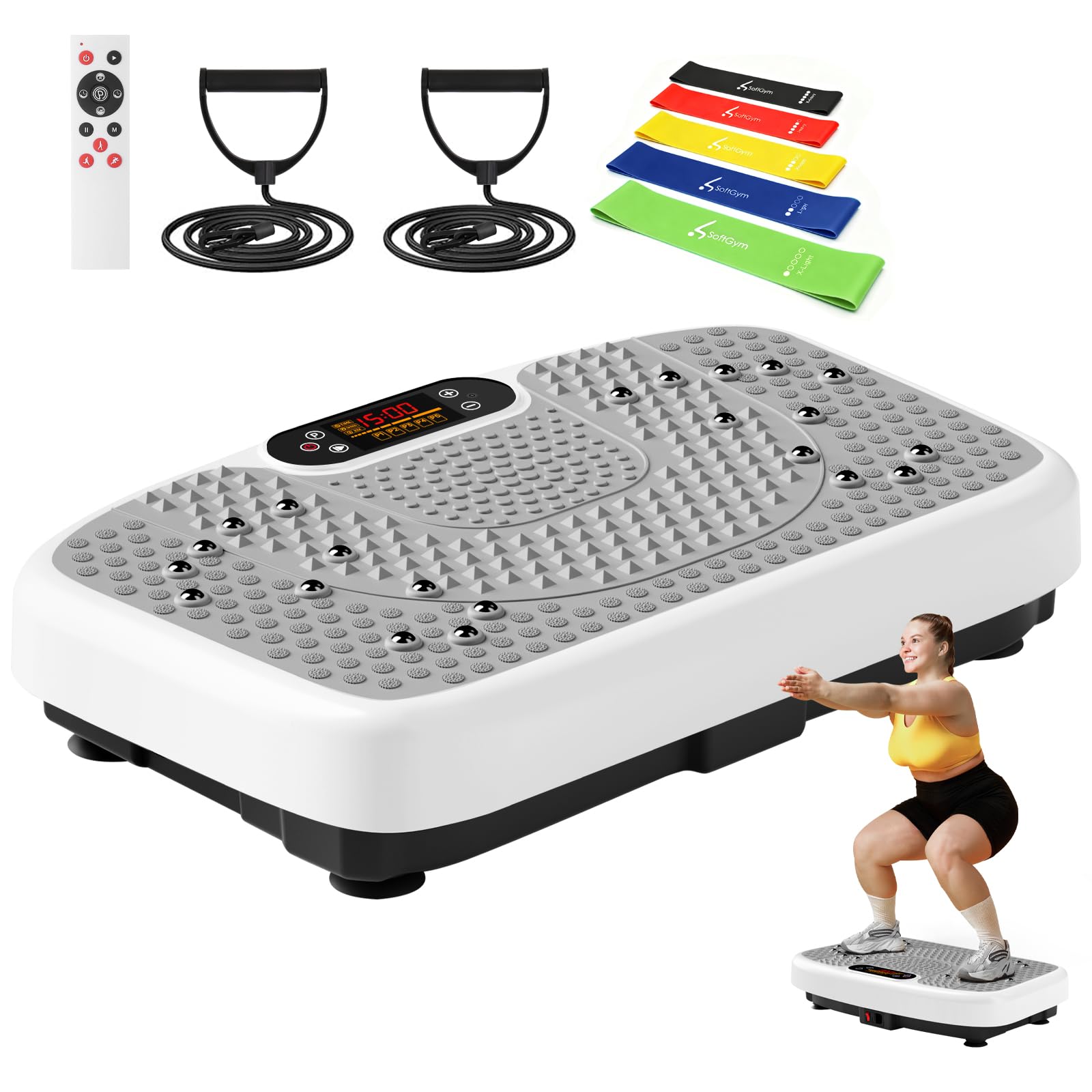 SoftGym Vibration Plate Exercise Machine for Lymphatic Drainage Weight Loss, Power 300- Capacity Full Whole Body Workout Platform,waver Home Fitness, 400 Lbs