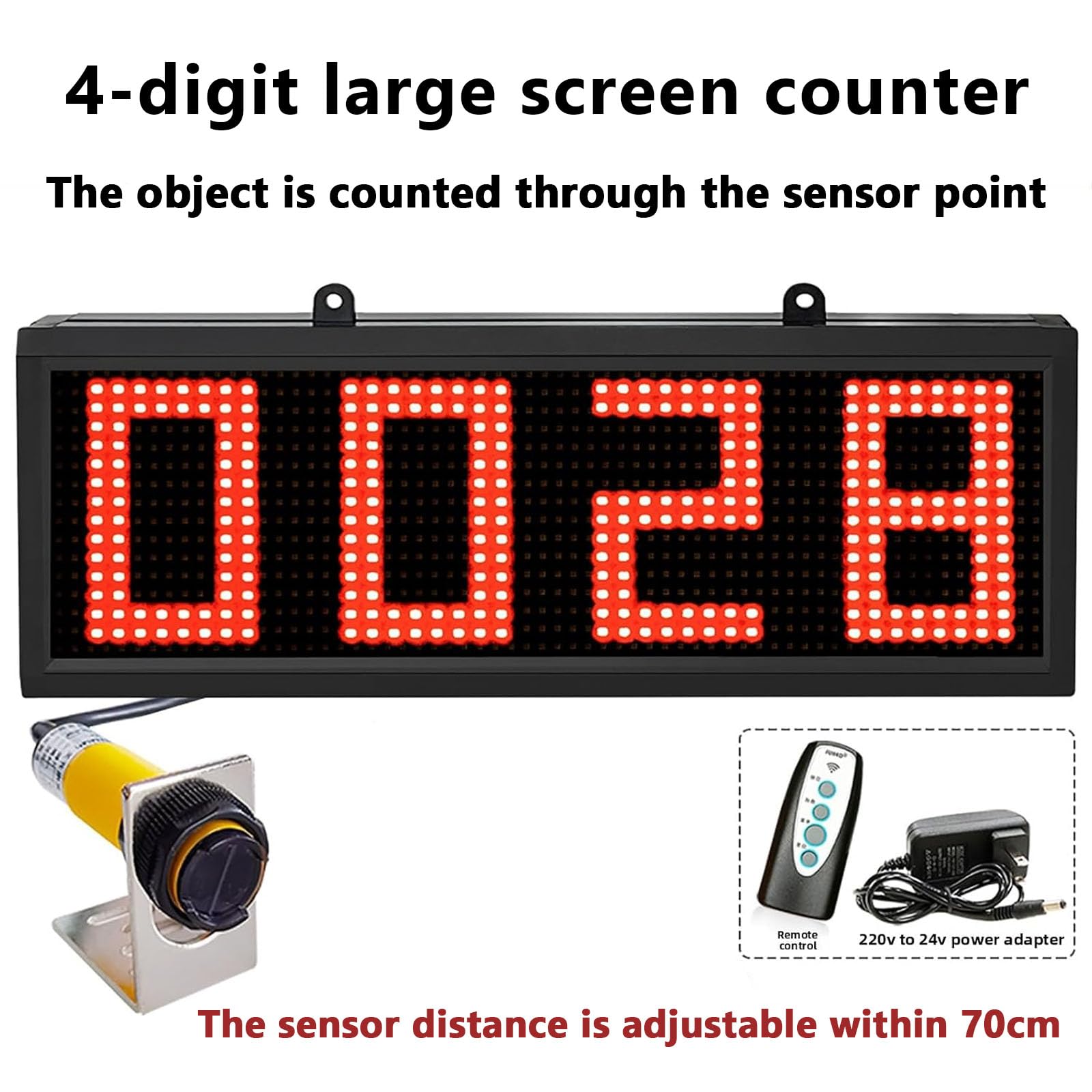 Compteur numérique LED à 4 chiffres, affichage de la distance d'induction de 70 cm, mémoire de panne de courant, pour le comptage de pièces de production