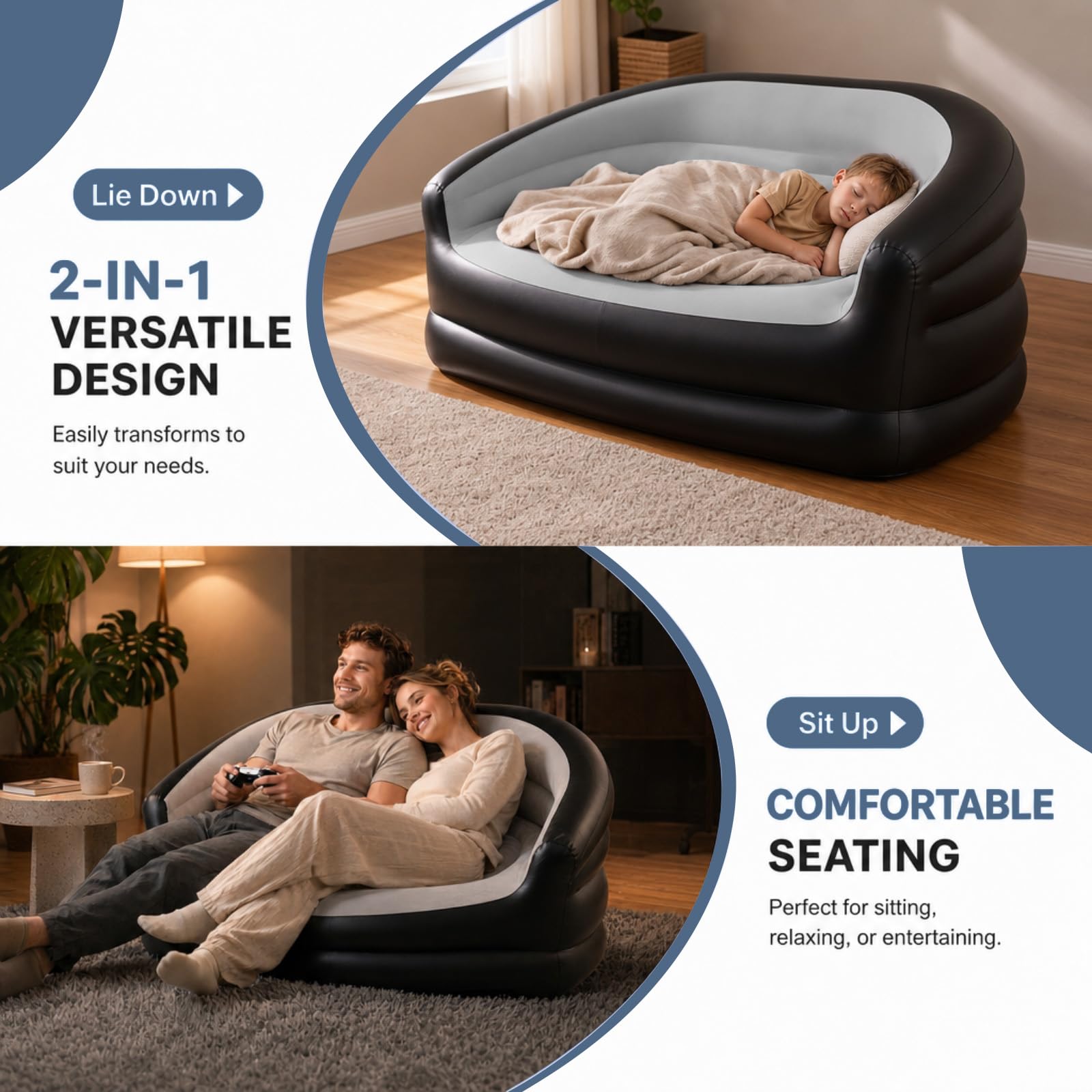 2-Sitzer Aufblasbares Sofa, Luftsofa mit Velours-Oberfläche - Aufblasbare Sofas