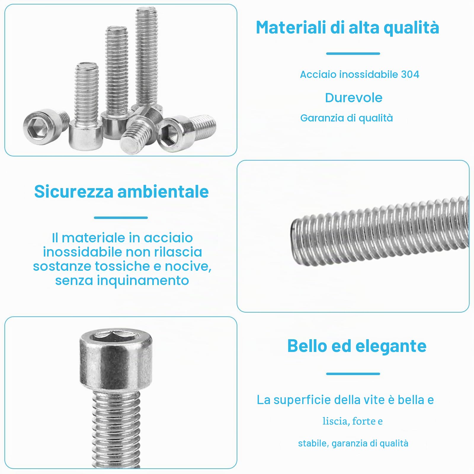 Set di Viti M2 M3 M4 Brugola, Bulloni Esagono Incassato e Dadi Rondelle Acciaio Inox 900 Pezzi