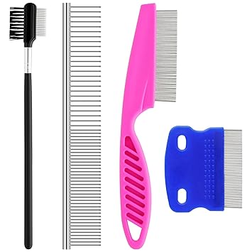 GUBCUB Pets Grooming Comb Kit for Small Dogs Puppies, Tear Stain Remover Comb, 2-in-1 Dog Combs with Round Teeth to Remove Knots Crust Mucus