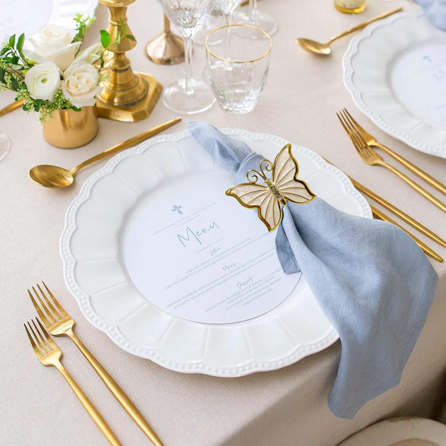 Super Cheap 🛒 Fanutopie Napkin-Rings Holder Set-of-6 Metal for Valentine's Thanksgiving Day Christmas Family Wedding Party Butterfly-Shape Dinner Dining Table Gold