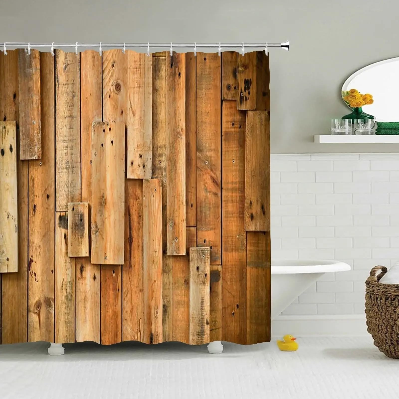 Rideau de douche en tissu grain de bois ancien rétro 210x210 cm