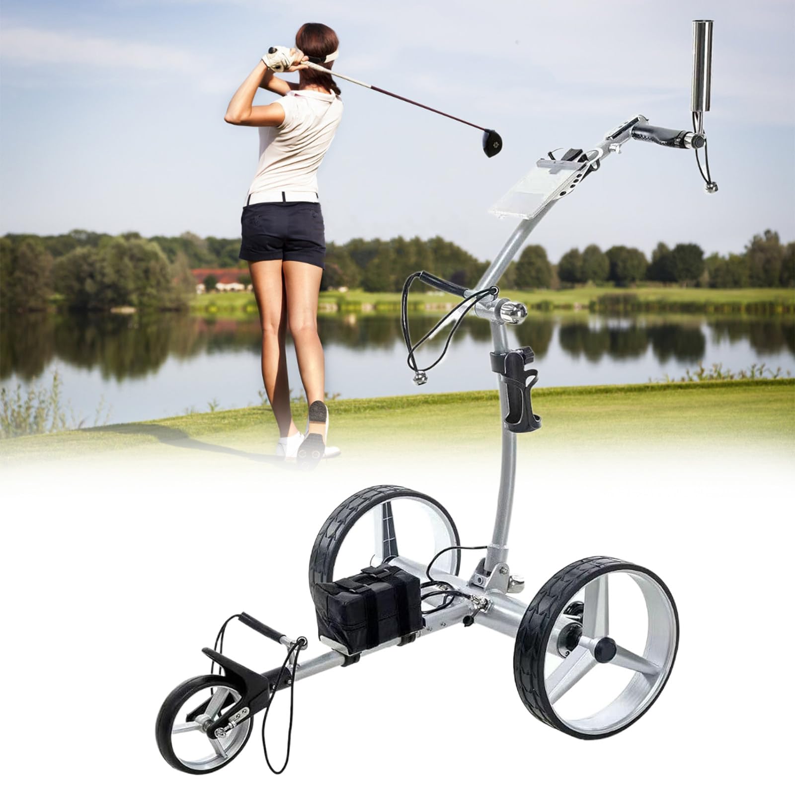 Carrito de Golf eléctrico con Control Remoto, Plegable y portátil, Capacidad de Carga de 30 kg, Capacidad de Ascenso de 30°, Motor Dual de 400 W