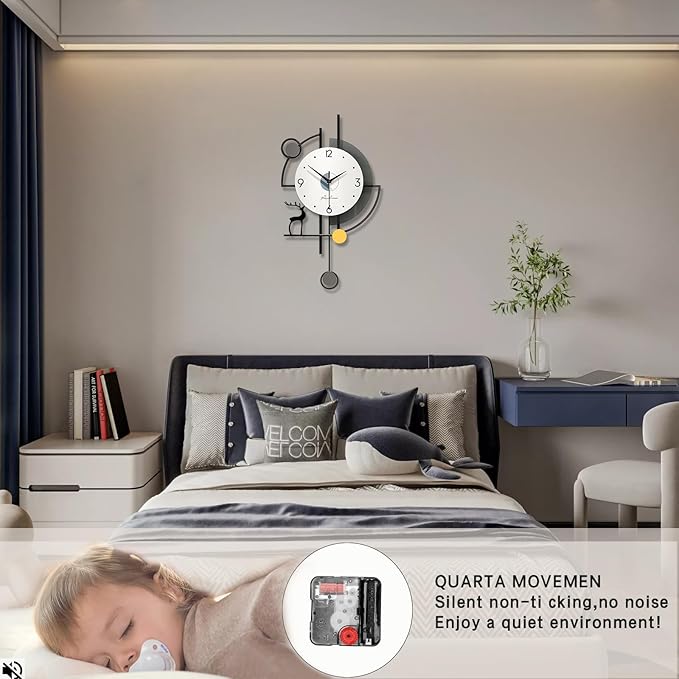 Reloj de Pared Grande FLEBLE con Péndulo, 24 pulgadas, Negro, Analógico miniatura 4