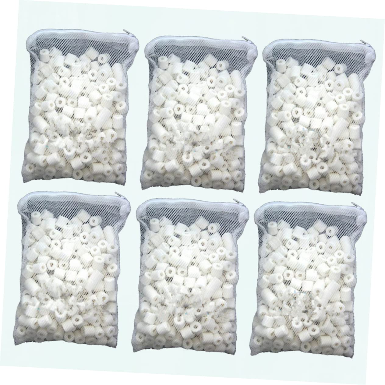 Anillos Biológicos de Cerámica Porosa para Filtro de Acuario, Paquete de 6 Unidades con Bolsa de Malla, Ideales para Depósitos de Agua y Salada