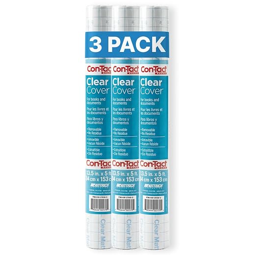 Con-Tact Brand Clear Adhesive Protective Liner to Cover Books and Documents, 13.5-Inches x 5-Feet (Pack of 3)