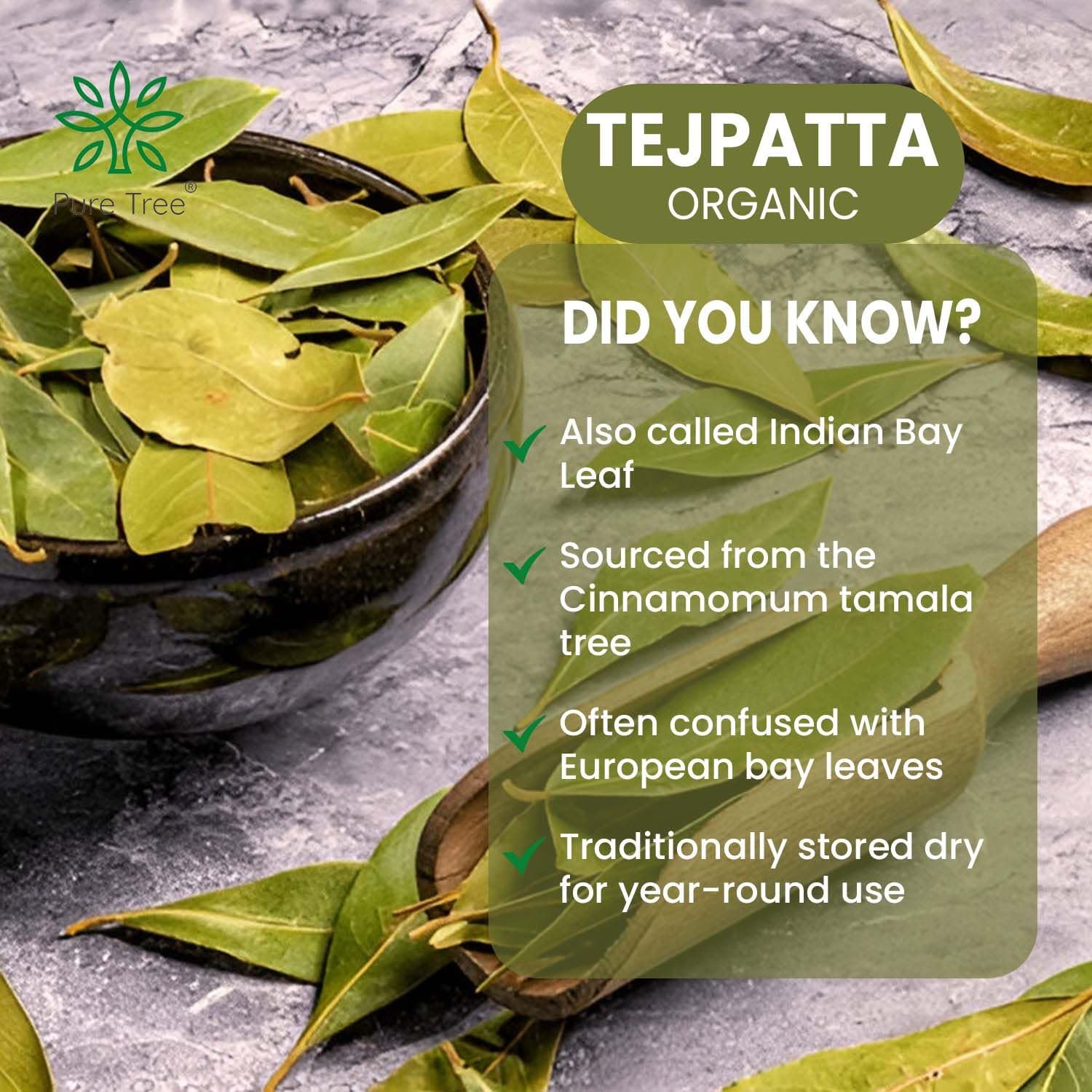 Pure Tree Certified Organic Tej Patta Leaves | 50 g | Bay Leaf | Whole Spices | Aromatic & Flavourful Biryani Leaf | Tejpatta Spice - Image 6 thumbnail