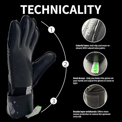 Miniatura 2 de Guantes de portero con protección de dedos profesionales, agarre fuerte para los salvamentos más duros, protección para prevenir lesiones,