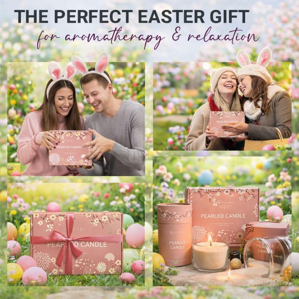 Pearled Candle Sand Set Easter Decorations, 18oz Sand Wax, 30 Wicks, 2X Natural Fragrance Oils + Large Glass Jar Included, Smoke-Free Powder Snow Candles, Upto 120 Hours Burn Time, Candle Making Kit