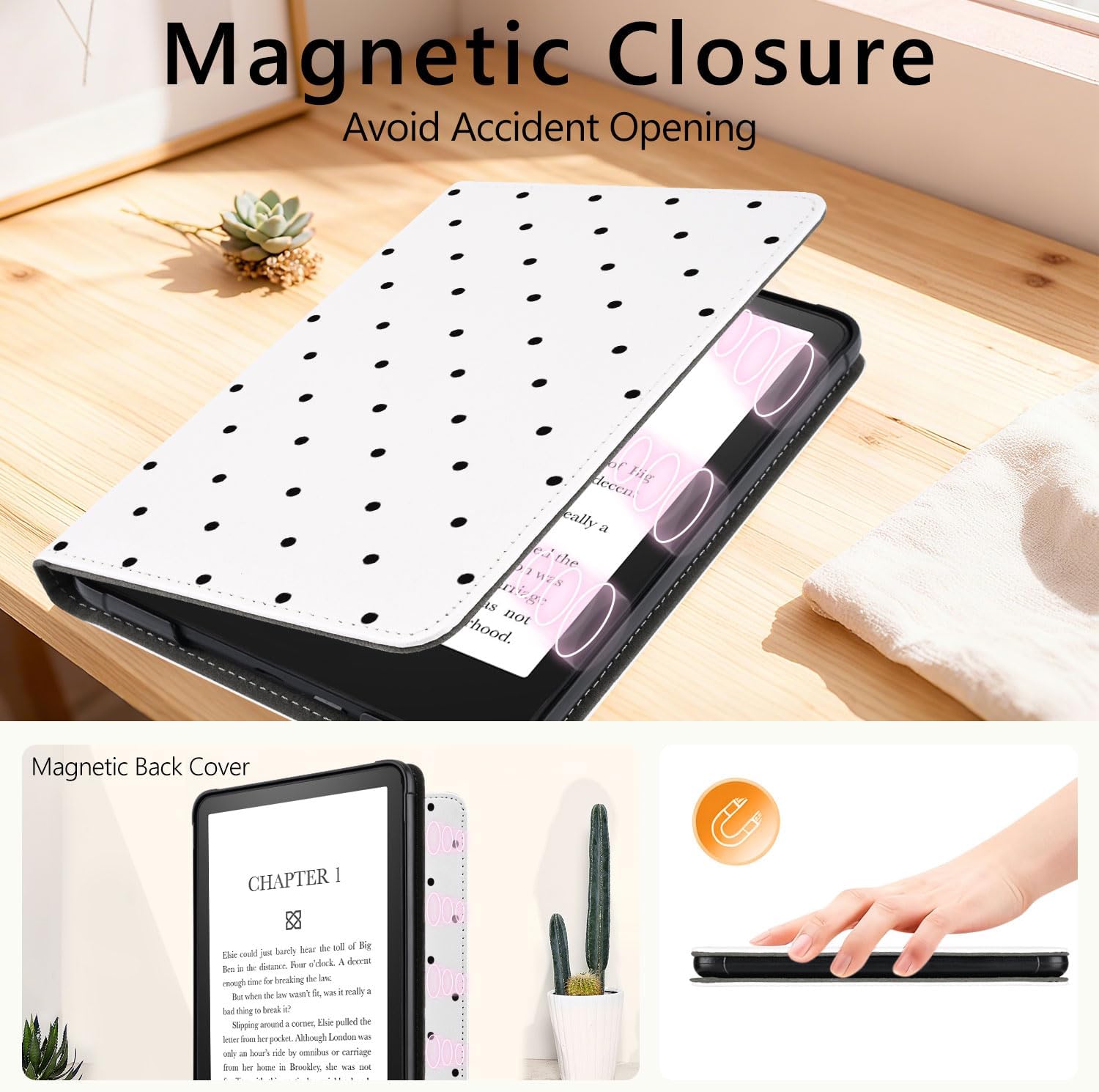 for Basic Kindle 11th Generation Case 6 Inch 2024/2022 Release Cute Polka Dot Aesthetic Design Folio Cover with Stand & Hand Strap PU Leather Protective Case Auto Sleep/Wake