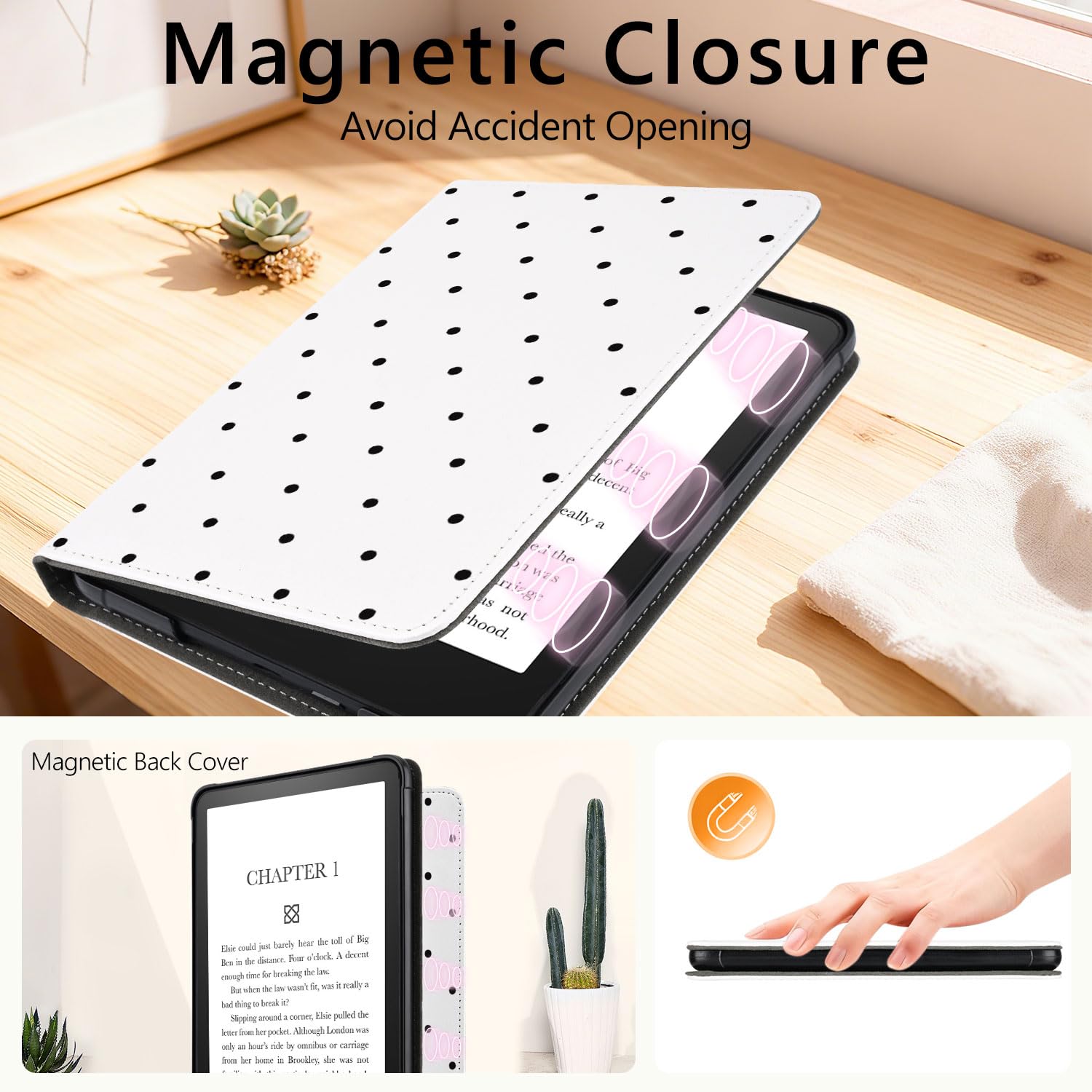 KPW6 Schutzhülle für Kindle Paperwhite 12. Generation, 17,8 cm (7 Zoll), 2024, niedliches gepunktetes ästhetisches Design, Folio-Schutzhülle mit Ständer und Handschlaufe, PU-Leder