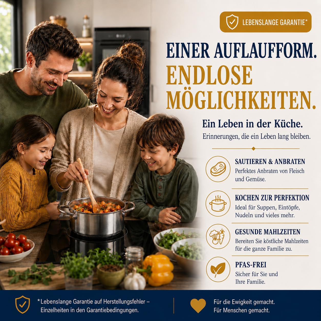 Royal Swiss Pfannenset Edelstahl 12-teilig, Kochgeschirrset mit Honeycomb Antihaftbeschichtung, 3 Töpfe, 3 Pfannen, Wok, Glasdeckel, Induktion Gas Elektro Ceran, sets cookwear, non stick toxic, cool