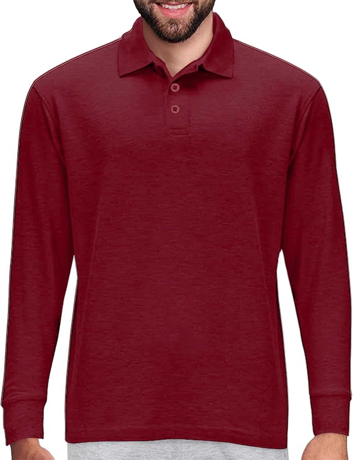Premium Wear Long Sleeve Polo Shirt for Men, Cotton-Blend Fabric Golf Shirt with Collar, 3-Button Placket, Stain Guard
