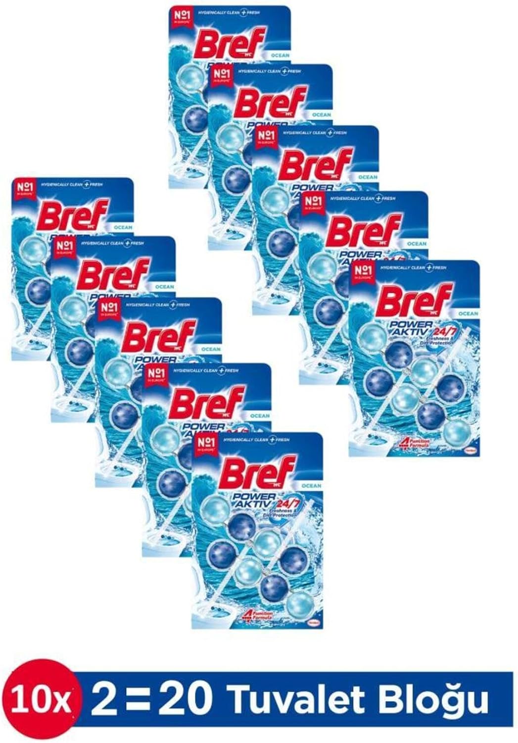 Bref Power Aktiv Okyanus Kokulu Tuvalet Bloğu 10 Adet İkili Paket