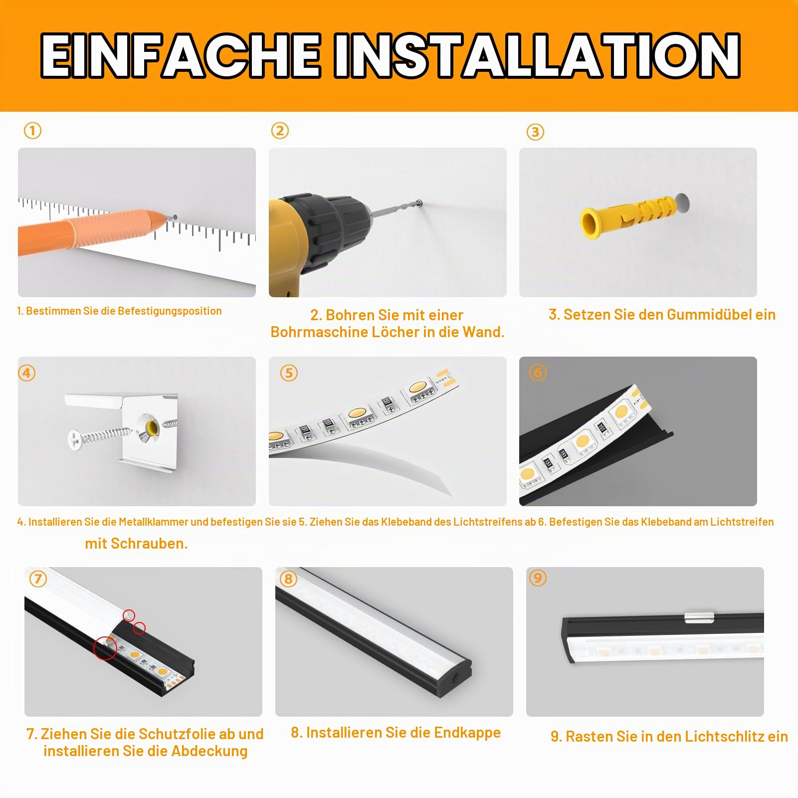 Angdarun LED Profil,LED Aluminium Profil 6x1m V-Form Alu Profile für Led Streifen/Stripes/Stripe/Strip Endkappen (1M-6U32-HB)
