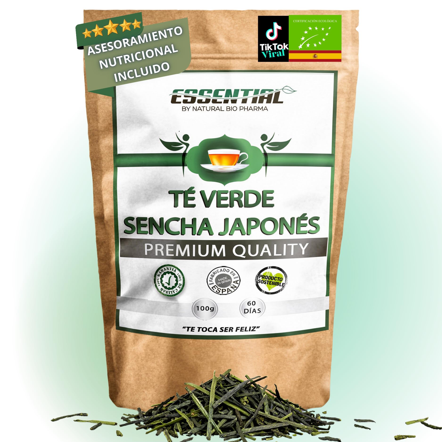 Té Verde Sencha Japonés 100% Natural y Orgánico. Potente Quemagrasas con Efecto Adelgazante y alto contenido de Antioxidantes (refuerza tu Sistema Inmunológico). Detox Té.