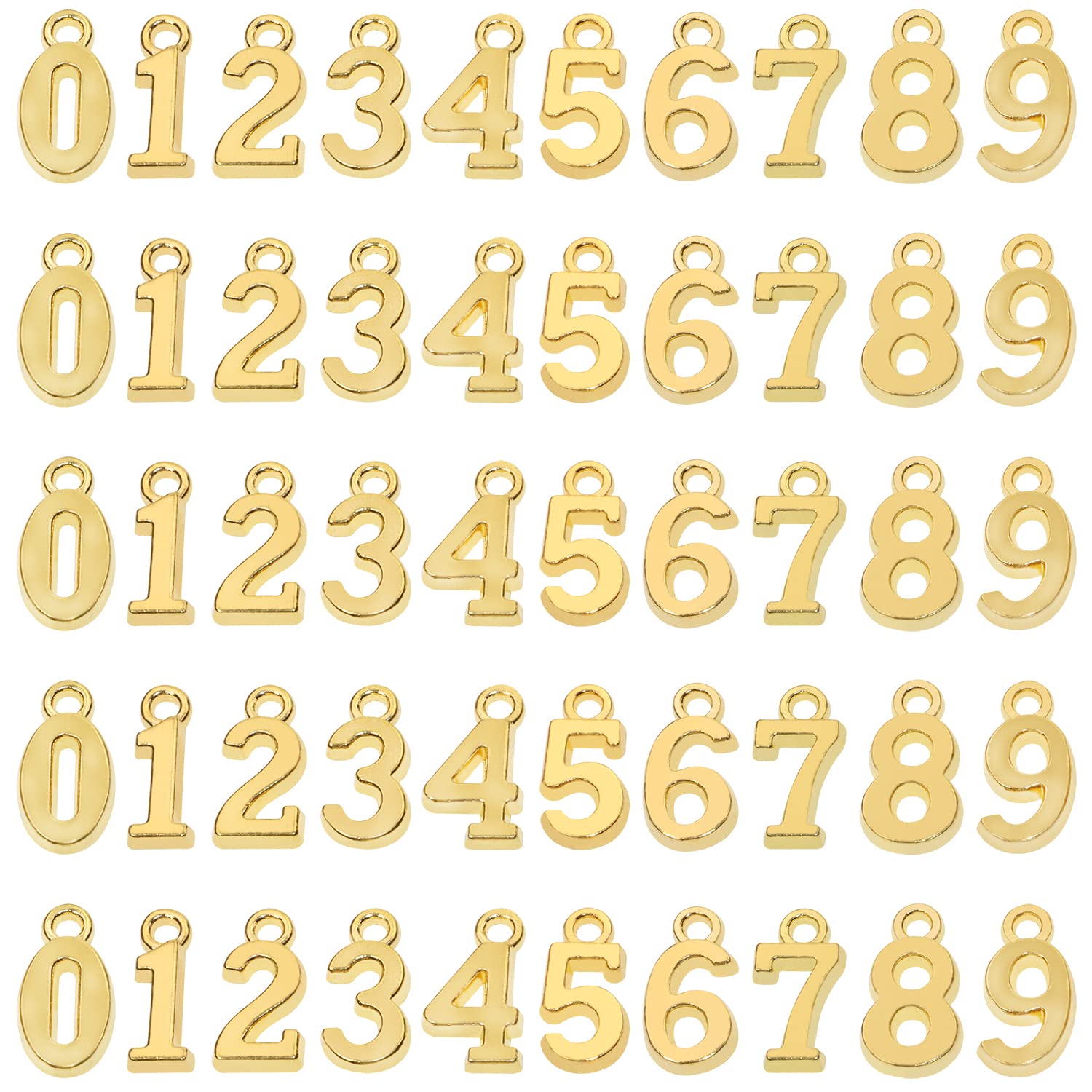 Shapenty Alloy Metal 0-9 Number Charm Pendants for DIY Craft Keychain Brooch Bracelet Wristbands Necklace Earring Jewelry Making Finding, 50PCS (Gold)