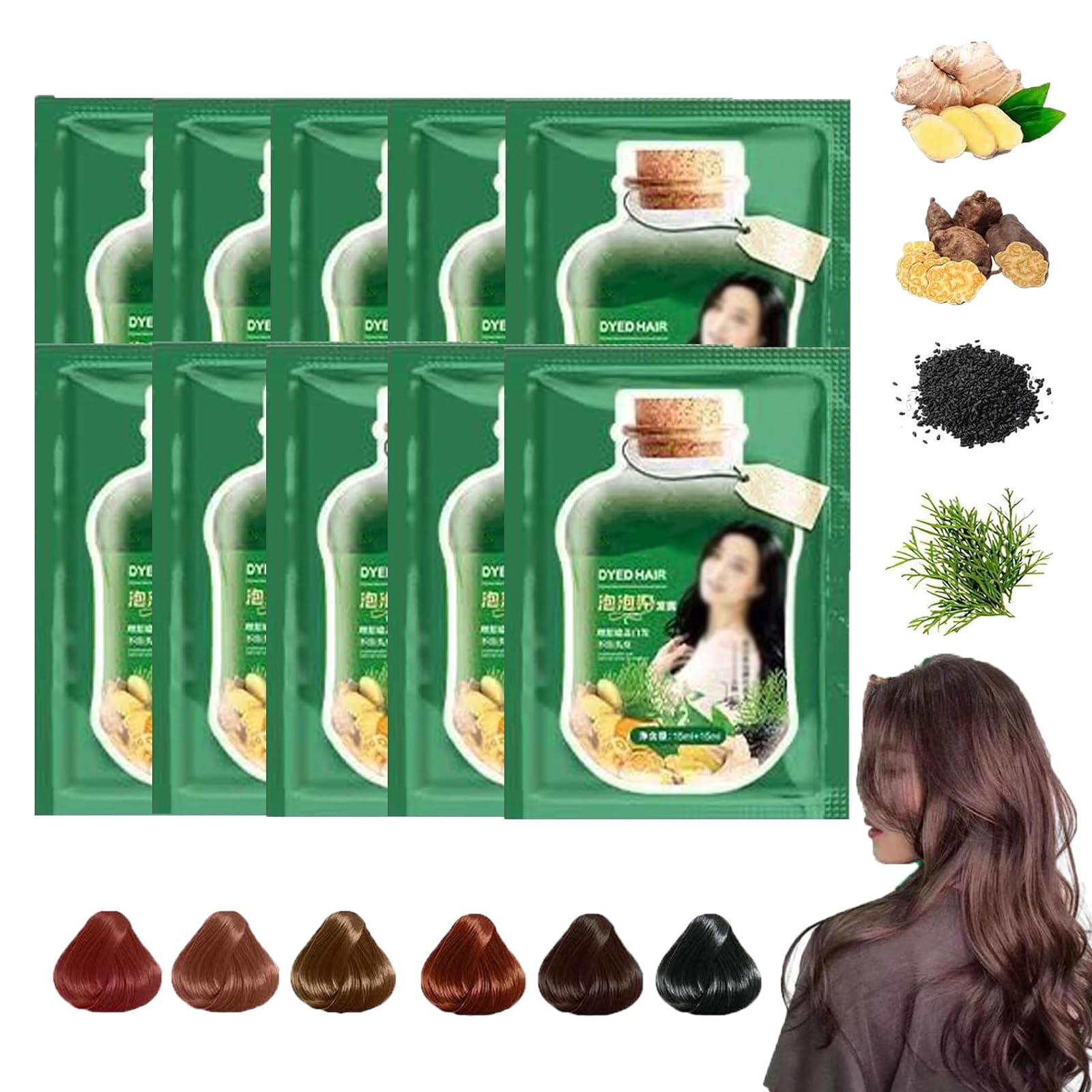10PCS Plant Bubble Hair Dye Shampoo, Plant Foam Hair Care Hair Dye, Pure Plant Extract for Grey Hair Color Bubble Dye, Plant Fruit Hair Dye Cream, Gray Hair Coverage Shampoo (Cool Brown)