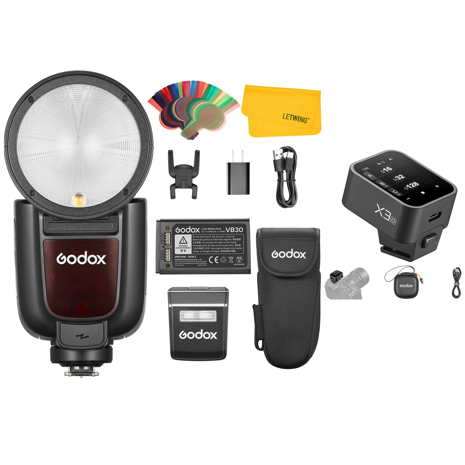 GODOX V1 Pro V1Pro-O Round Head Camera Flash for Olympus Panasonic, TTL 2.4G Wireless HSS 1/8000s, Detachable Sub Flash, 2980mAh Li-ion Battery, Speedlight with GODOX VB30 Lithium Battery Pack