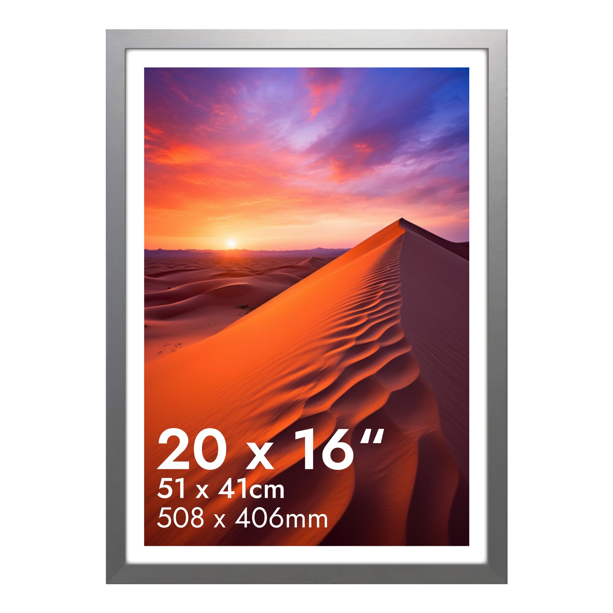 Hnk Homestore Silver Hnk 16X20 Inch Picture Frame Solid Wood And Shatterproof Perspex, Photo Frames 51X41cm Dual Orientation Landscape Or Portrait, 20X16 Inch Picture Frame Wall Hanging Display Photos (Silver)