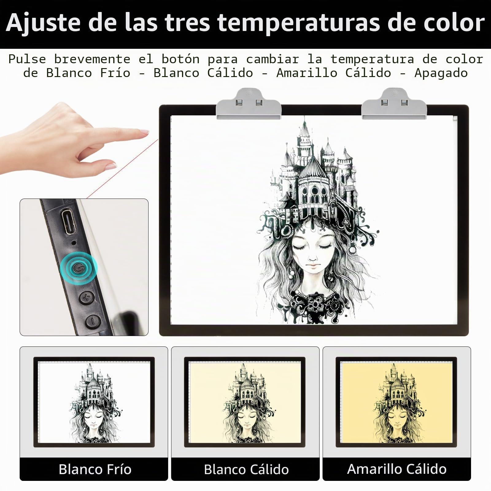 iVAOOZE Mesa luminosa A3 con soporte/clips, batería de 3000 mAh, almohadilla de luz recargable, 3 colores regulables y 6 niveles de brillo para dibujo, pintura de diamantes, bocetos, tatuajes, diseño