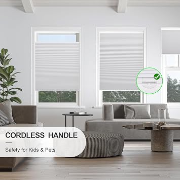 Blackout Top Down Bottom Up Cellular Blinds No Drill No Tools Custom Cordless Honeycomb Shades for Window Privacy Blinds Window Treatment,Blackout White,Custom Size