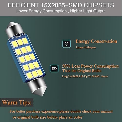 Miniatura 4 de 4 bombillas LED extremadamente brillantes para automóvil, 1.6 pulgadas, 6000 K, 2835, chipsets de 1200 lúmenes, bombillas LED para interiores,