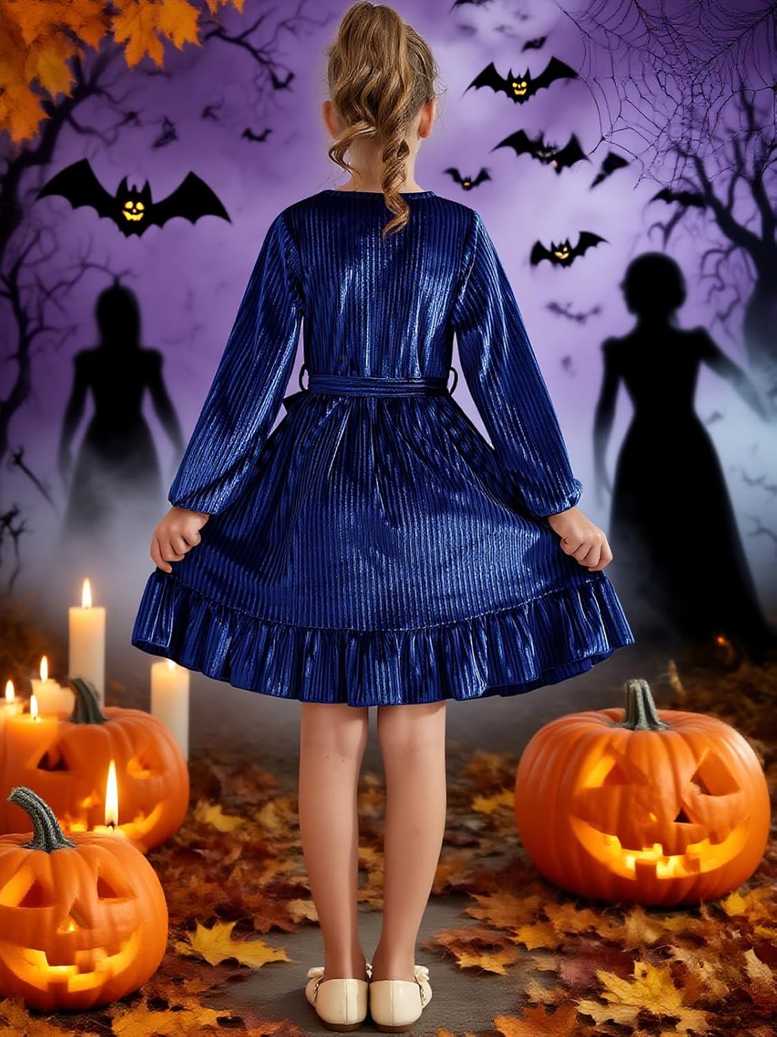 Girls Christmas Velvet Dress - Long Sleeve Vacation Party Dress with Belt Fall Winter Dresses for Kids Age 6-13 Years - Image 3