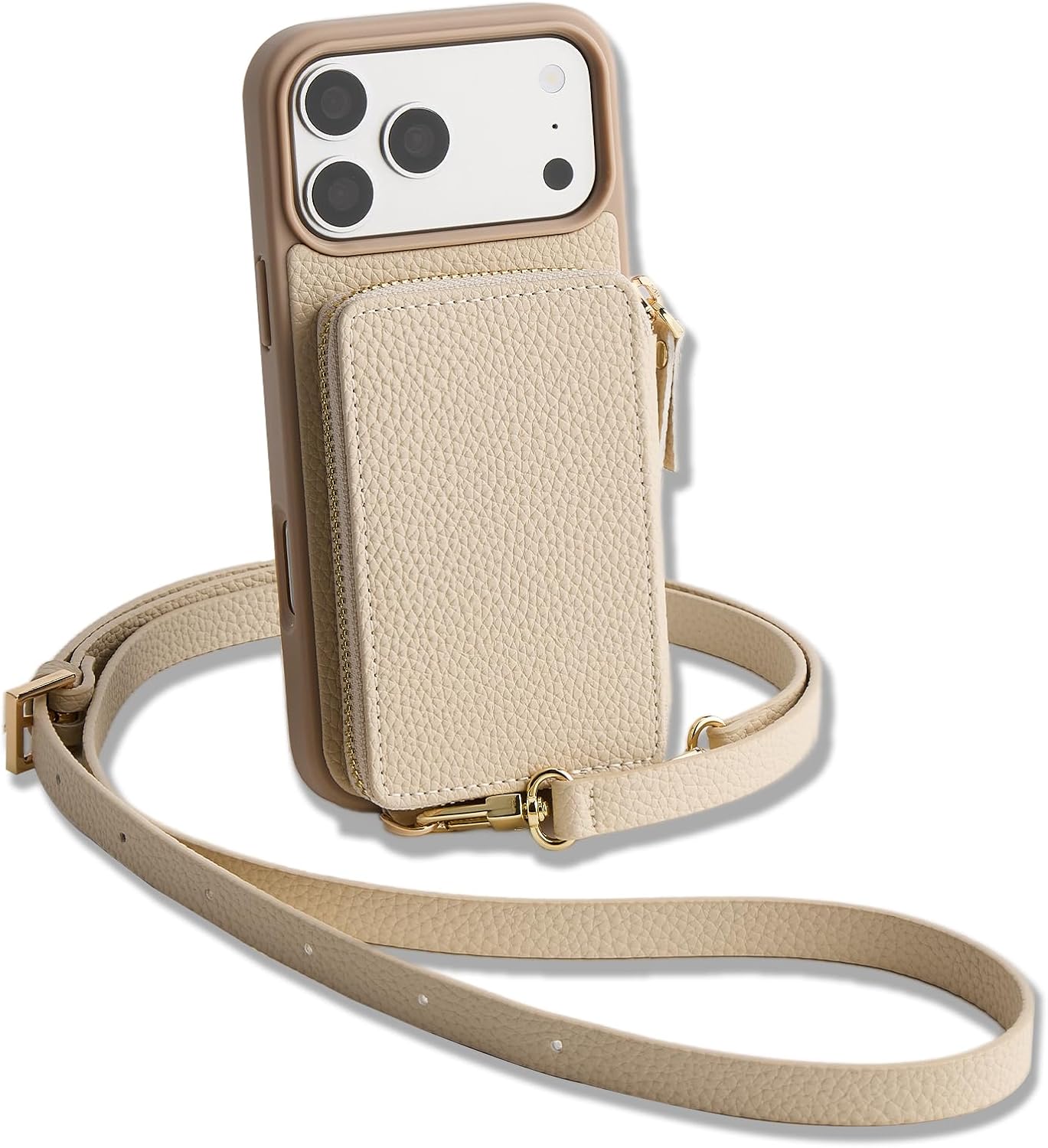 ZVE for iPhone 17 Pro Case Wallet Compatible with Magsafe,RFID Blocking Crossbody Chain Strap Phone Cover for Women 6.3" Beige - Image 9