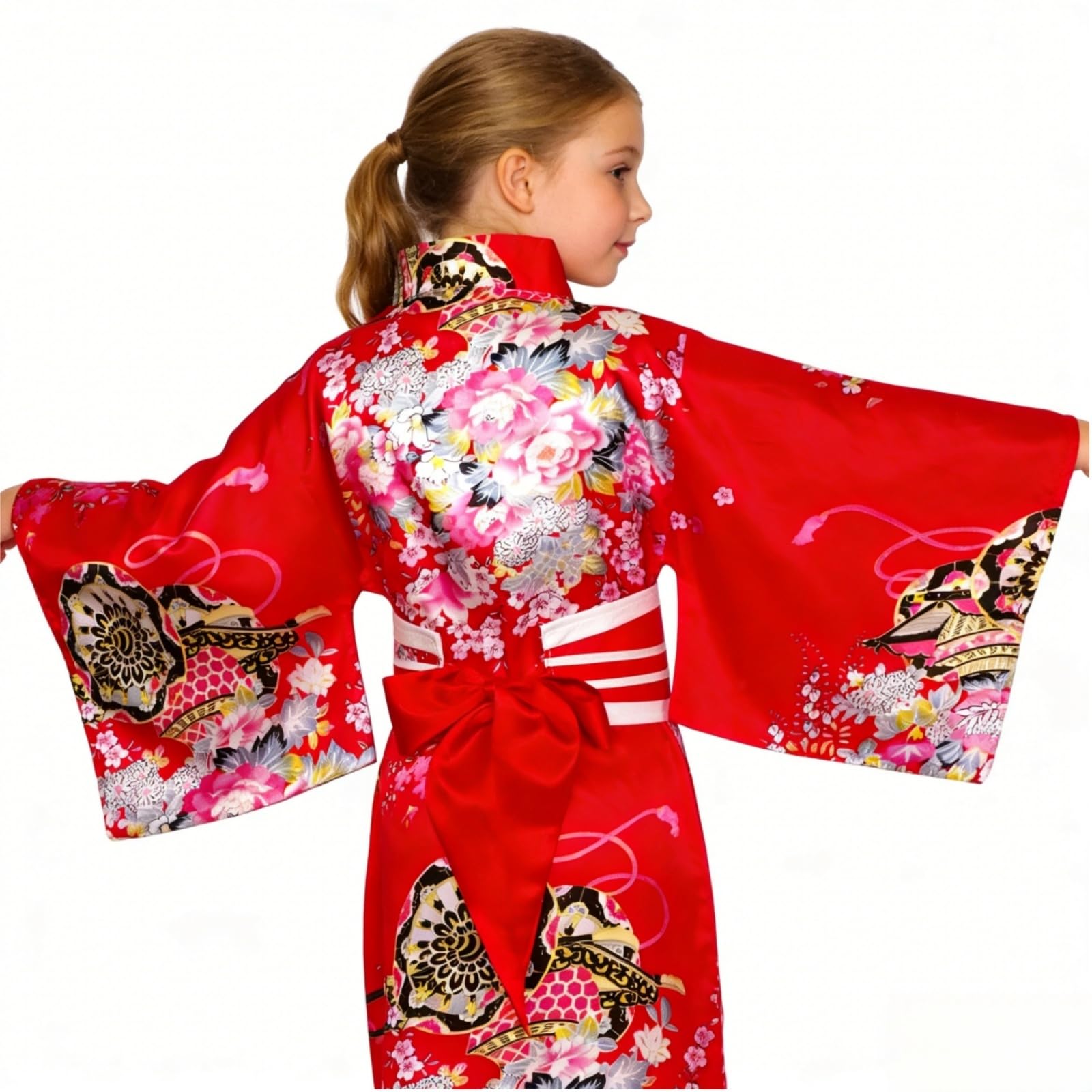 5 Piezas Disfraz Niña Kimono Japonés, Inspirado en Yukata, Traje Tradicional Set con Accesorios para Cosplay, Vestido de Festival Cultural Asiático
